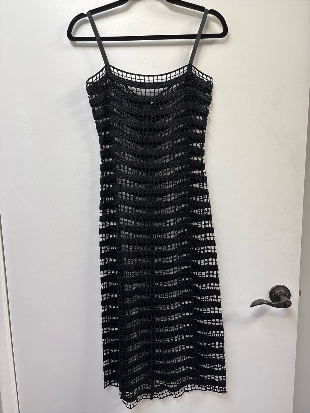 Colette Dinnigan Black Cut-out Midi Evening Dress with Spaghetti Straps